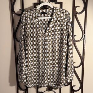 Nine West Black and Gold Geometric Blouse